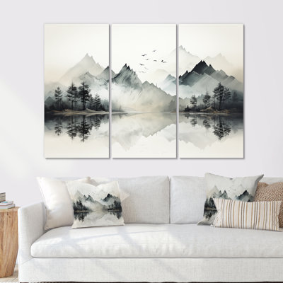 Ensemble de salon aquarelle, lac et forêt, rêve I - paysage de montagnes