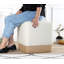 Élégant pouf crème avec pieds en bois 17,7 po x 17,7 po x 17,7 po | 50% coton / 50% lin, 35 éponges orthopédiques, 2,4 pouces d'épaisseur | Parfait pour le salon et la chambre à coucher, confortable et chic-9997212