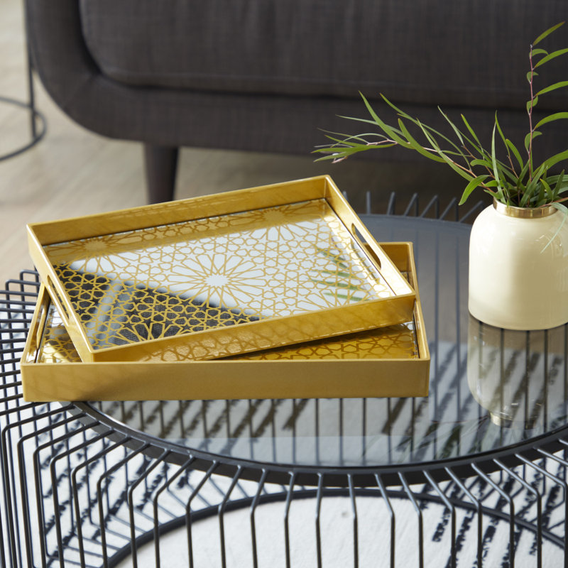 Gold Mirrored Geometric Plastic Decorative Tray Set