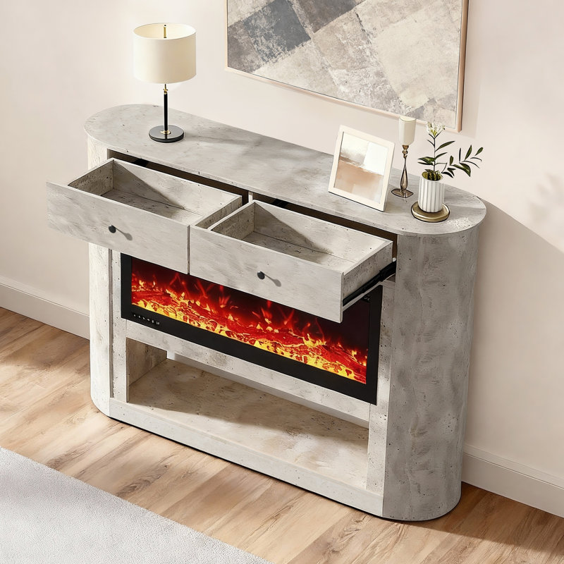 Aethera 63" Travertine Electric Fireplace Sideboard