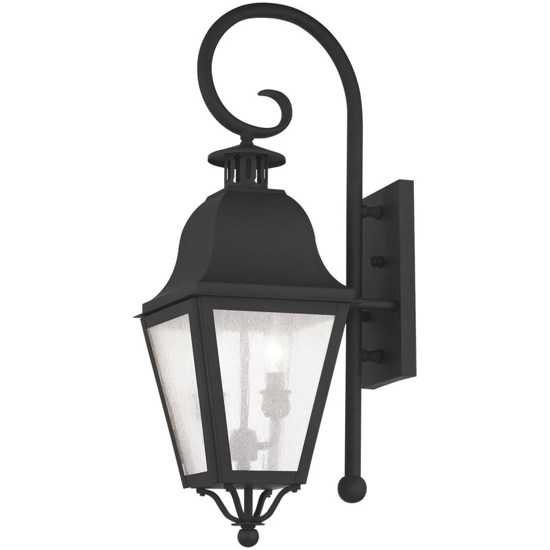 8.5 2 Light Outdoor Wall Lantern Pendant with Seeded Glass Shade, Black