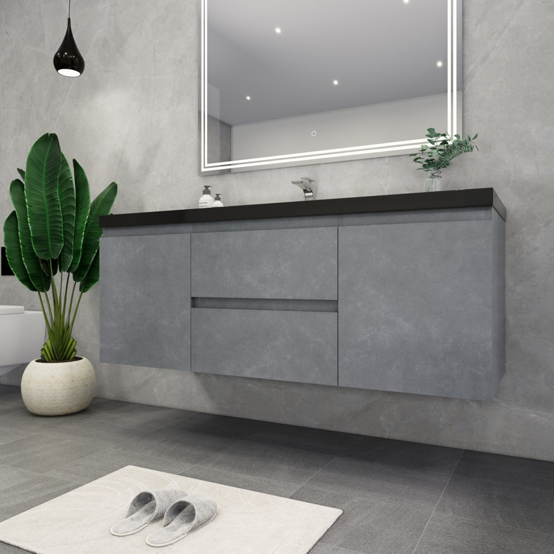 Castin 60" Wall-Mounted Single Bathroom Vanity Set, Cement Gray