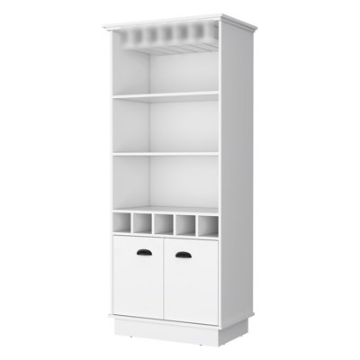 White Bar Cabinet With Efficient Glassware Rack - 3 Shelves, 5 Bottle , Made Of Quality Materials Stylish For Home Construction