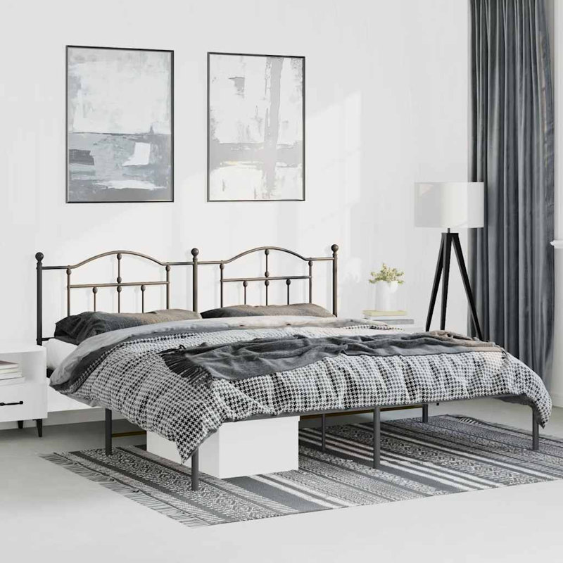 Bralon vidaXL Metal Bed Frame with Headboard & Slats, No Mattress, Easy Assembly, Twin, Black