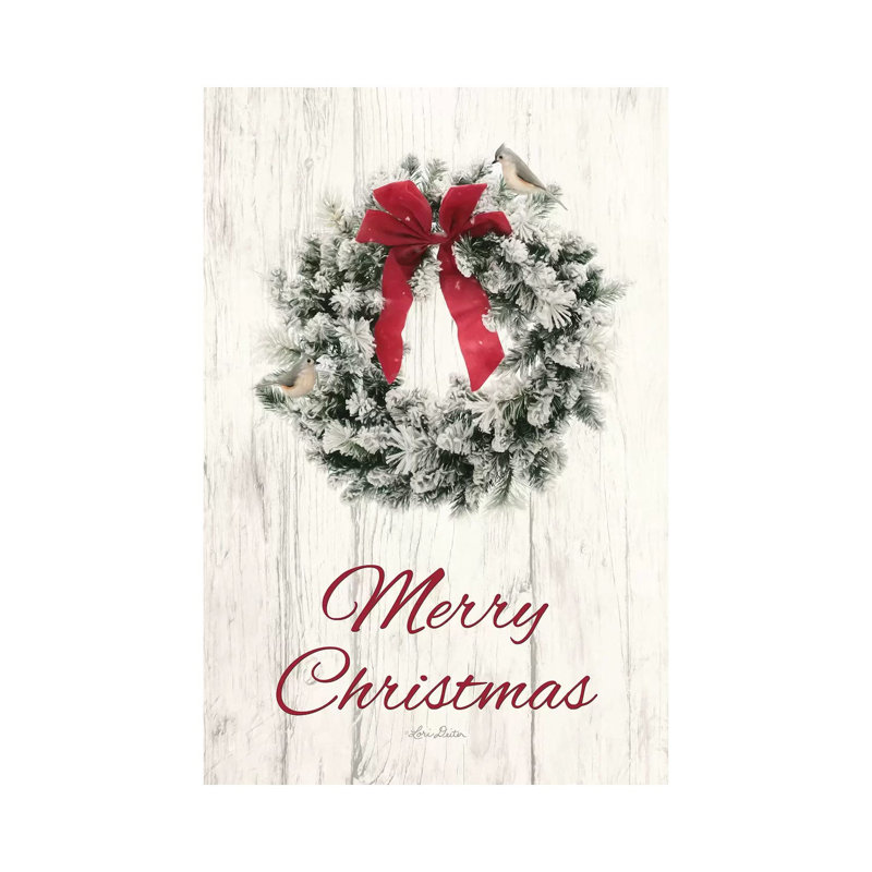 «Titmouse Christmas Wreath» par Lori Deiter, reproduction d'art textuel sur toile tendue, H 12 po x l 8 po x P 0,75 po