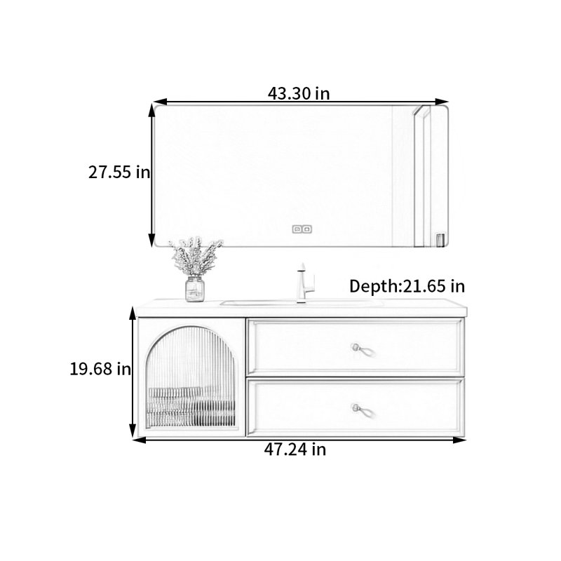 French cream style rest room bathroom cabinet, 47"