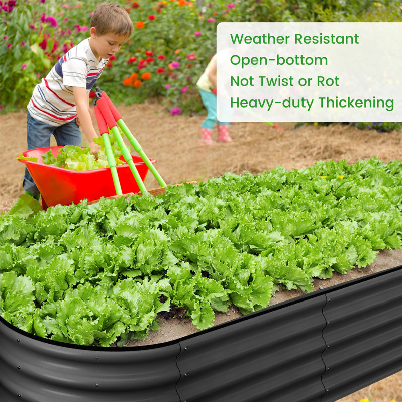 2 Pcs 4.5x2x1ft Galvanized Raised Garden Bed Outdoor Planters for Outdoor Plants Open-Ended Base Planter Raised Boxes for Vegetables Flowers Fruits - Dark gray