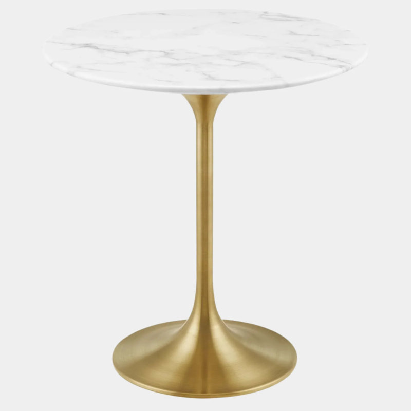 Table d'appoint ronde en marbre artificiel Lippa, Blanc, Doré