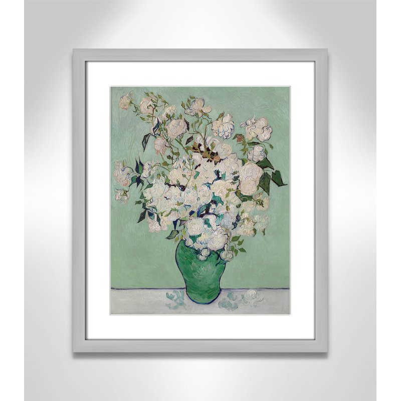 «Roses on Paper» par Vincent Van Gogh, reproduction, H 19 po x l 16 po x P 1,25 po, Cadre photo argenté mat