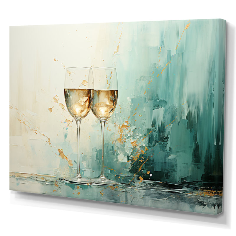 Verre émeraude champagne doré - Art mural champagne, Toile tendue, H 12 po x l 20 po x P 1 po