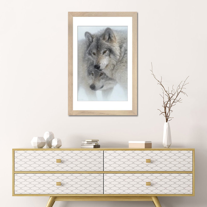 Wild Devotion - Gray Wolves, Natural Wood Open Corner Frame Paper, 24" H x 16" W x 1" D