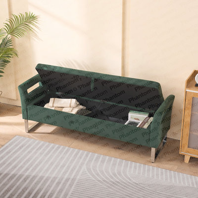 Banc de rangement en velours de 67,91 po de largeur avec accoudoirs pour le salon, le vestibule et la chambre à coucher. VERT