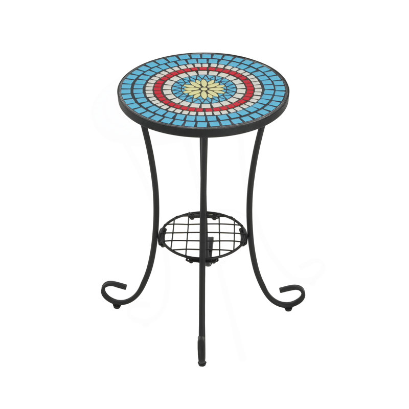 Zaire Ceramic Top Side Table, Blue/Black
