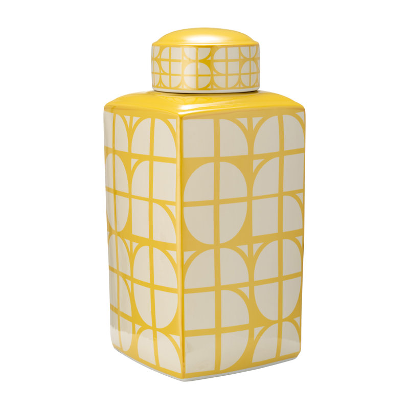 Geometric Ceramic Table Jar with Lid for Home Decor - Decorative Patterned Tall Jar for Shelf Styling, Console Display, and Tabletop Accent