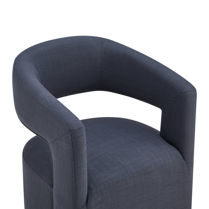 Chaise de salle à manger rembourrée en polyester avec roulettes Bralan, Indigo Effie
