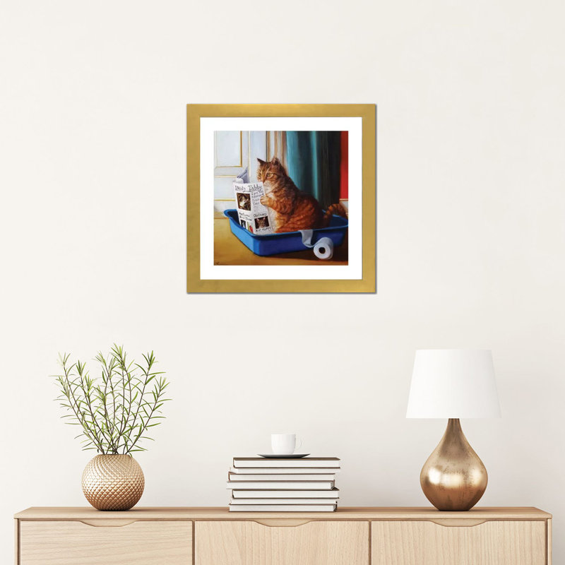 « Kitty Throne » par Lucia Heffernan-impression, Blanc, Papier encadré doré, H 16 po x l 16 po x P 1 po
