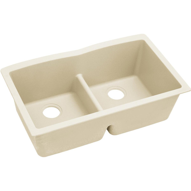 Évier de cuisine à double cuve avec séparation aqua l 33 po x l 19 po Quartz Luxe, Parchemin