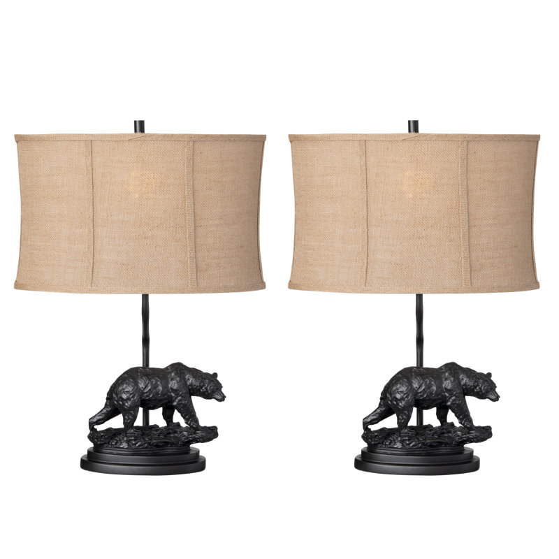 22.75" Resin Table Lamp With Burlap Shade