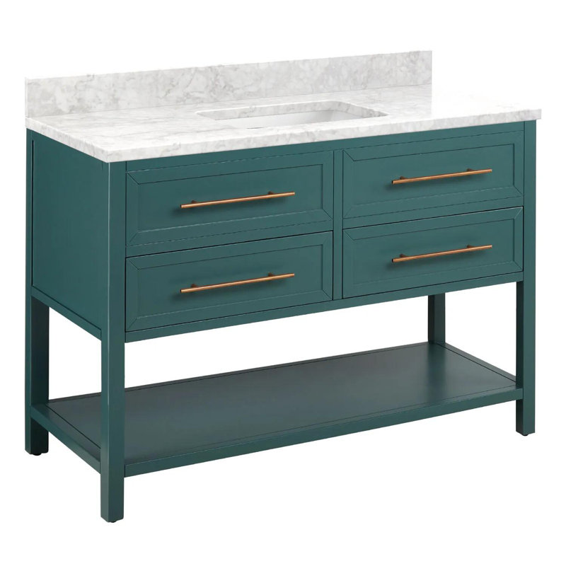 48" Robertson Single Bathroom Vanity Set with Rectangular Undermount Sink, No Drillings, Carrara Marble, Black