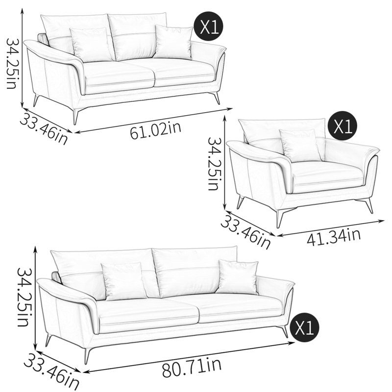 Modern light luxury simple sofa combination, Leather Match