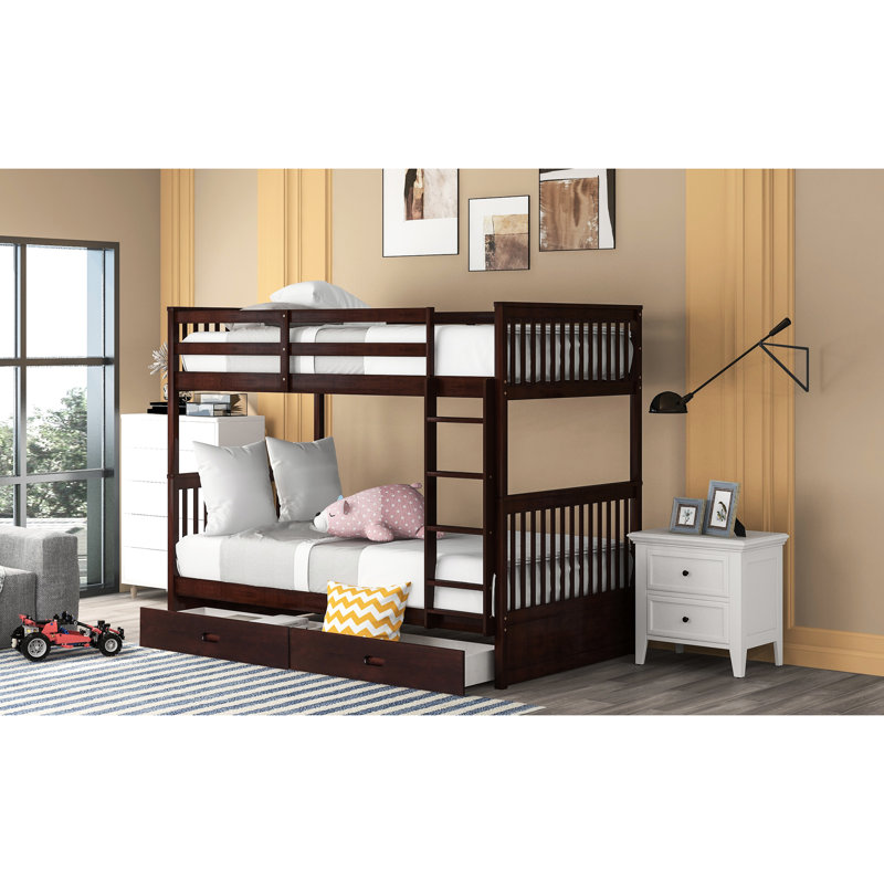 Lit superposé Twintwin avec boîtes de rangement et échelles en bois massif 2 options