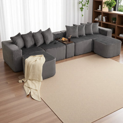 137.5" U Shaped Sofa , USB & Wireless Charge, Coffee Table Board With A Cup Holder, Oversize Movable Modular Sofa,Movable Footstool