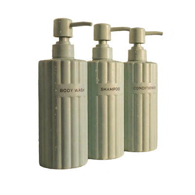 Modern Shower Soap Dispenser with Pump and Labels, 19oz Refillable Body Wash Bottles, Set of 3, (Sage)