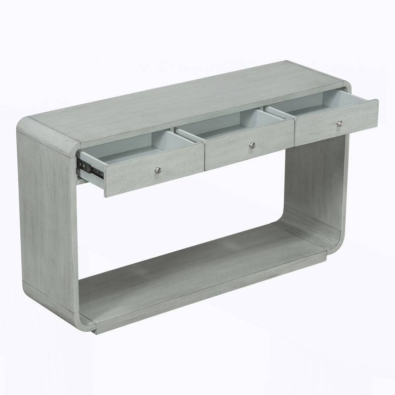 Console, 3 tiroirs de rangement, tablette de présentation, pieds courbés, Sage Green, Sage Green, Sage Green
