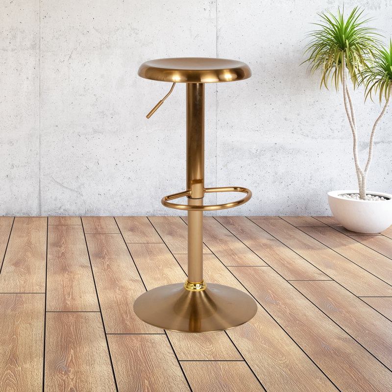 Yuvaan Retro Metal Backless Adjustable-Height Barstool, Gold