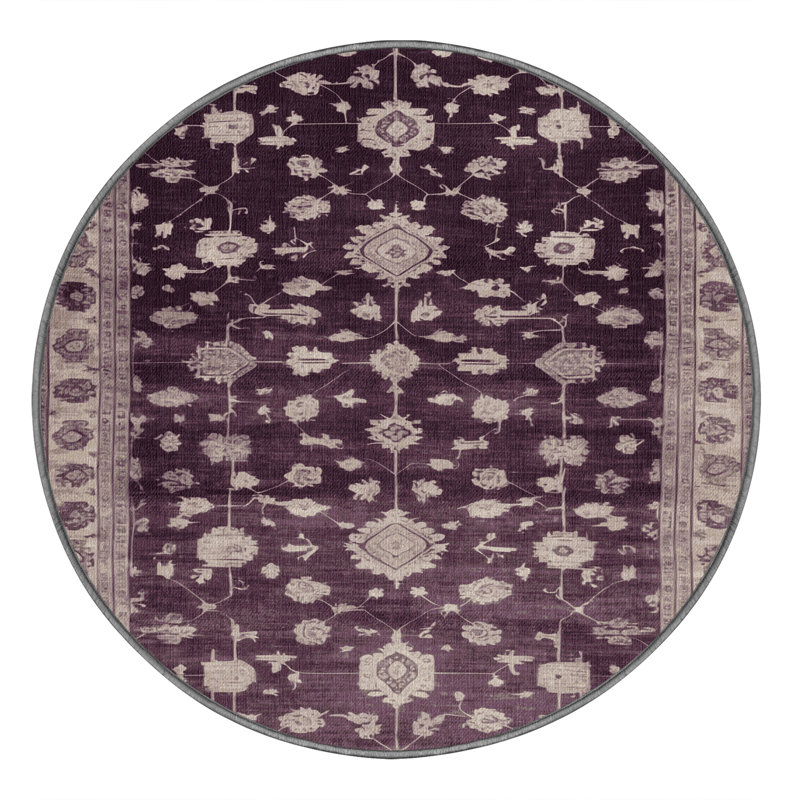 Tapis gris lavable à la machine, Rond 3 pi