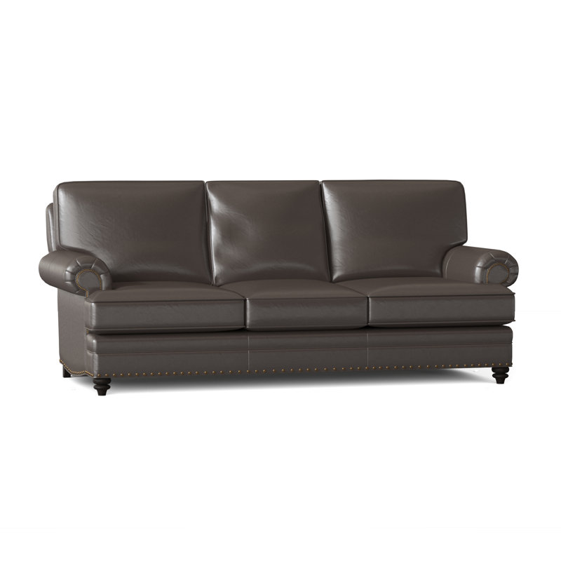 Carrado Leather Sofa, French Natural, Cobblestone, Aline Light Gray Stonewash Genuine Leather