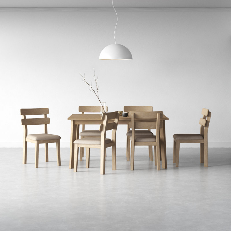 Laforest Solid Wood Dining Set, 7 Pieces: Table, 6 Chairs, Natural/Beige