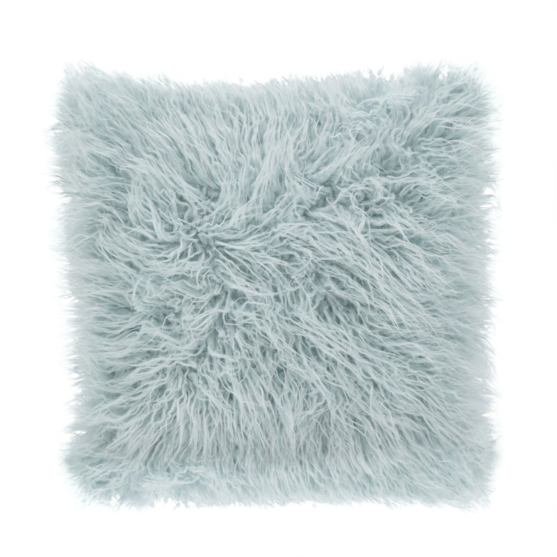 Faux Mongolian Collection Throw Pillow, Ice Blue, 18"H x 18"W