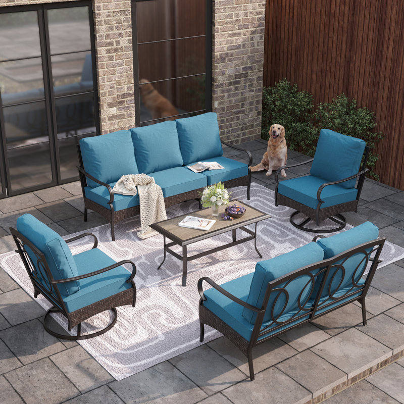 9-person Swivel Outdoor Conversation Set With Loveseat & Swivel Lounge Chairs, Navy
