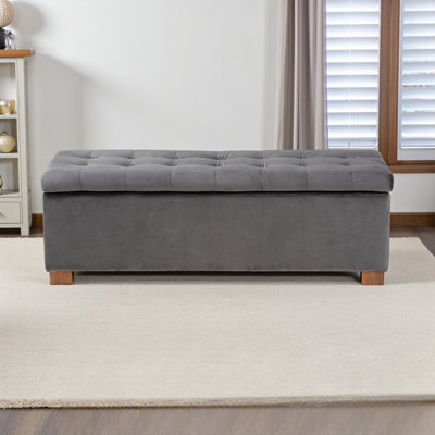 Flip Top Storage Bench with Velvet Upholstery in Gray, 15.35'' H X 46.06'' W X 16.73'' D