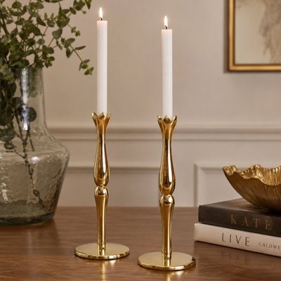 Holiday Accents Brass 9" Candlesticks – Set of 2