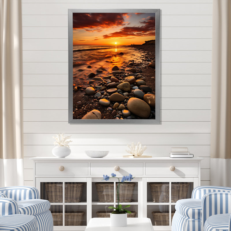 Hurless Beach Sunset Golden Hour Glow, H 20 po x l 12 po x P 1 po, Cadre photo argenté