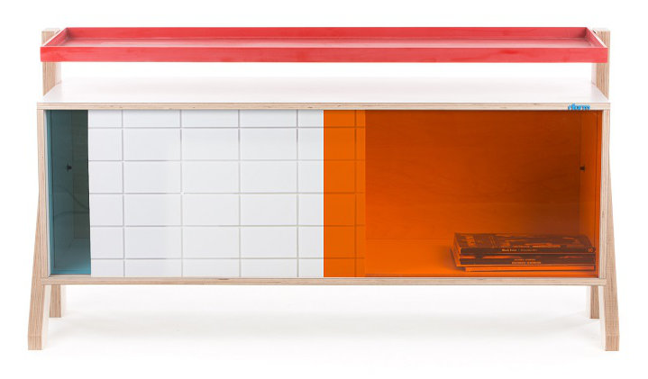 Leanne 3 Door Sideboard, Snow White and Orange/Red