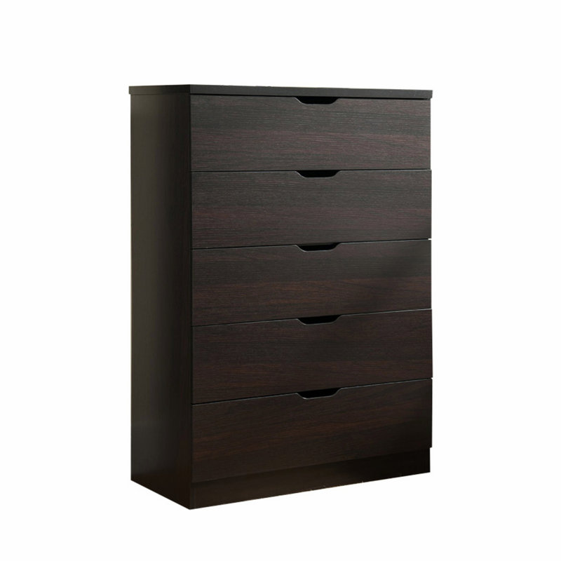 Commode de rangement à cinq tiroirs avec glissières en métal, Chocolat