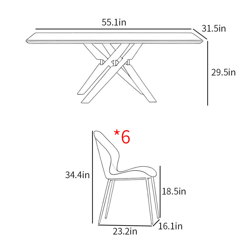 Ensembles de table de salle à manger haut de gamme de style moderne, H 29,5 po x L 55,1 po x l 31,5 po
