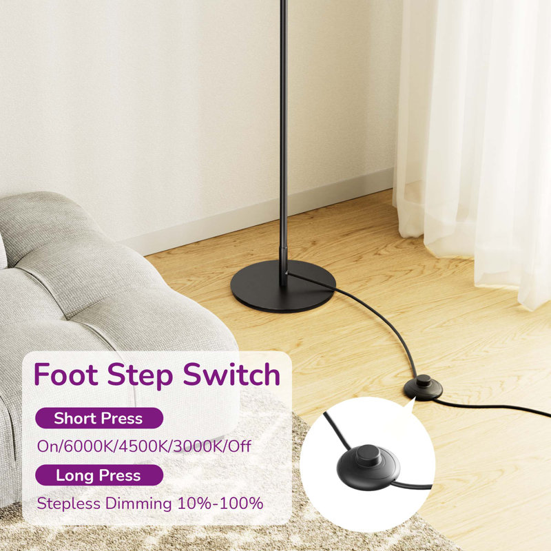 Hedden 58" Dimmable LED Corner Floor Lamp with Remote Control, Black