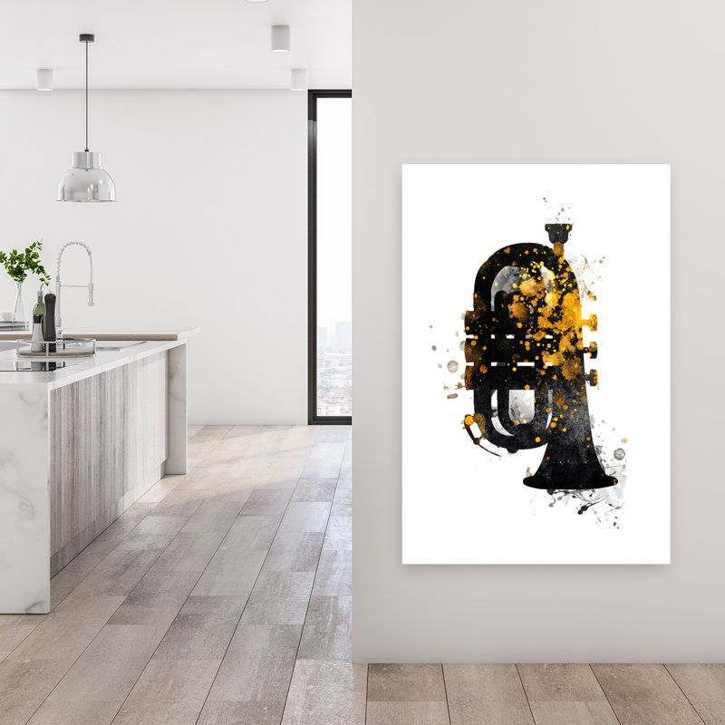 «Golden Splash Trumpet», art mural moderne abstrait, H 48 po x l 32 po