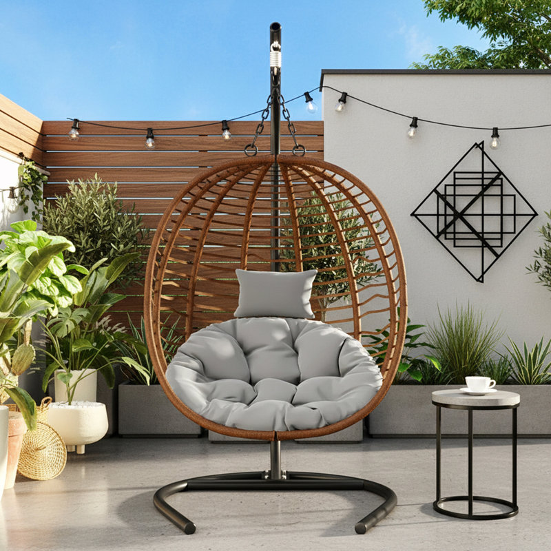 Chaise hamac pliante avec support et pieds antidérapants réglables, Gris, Brun