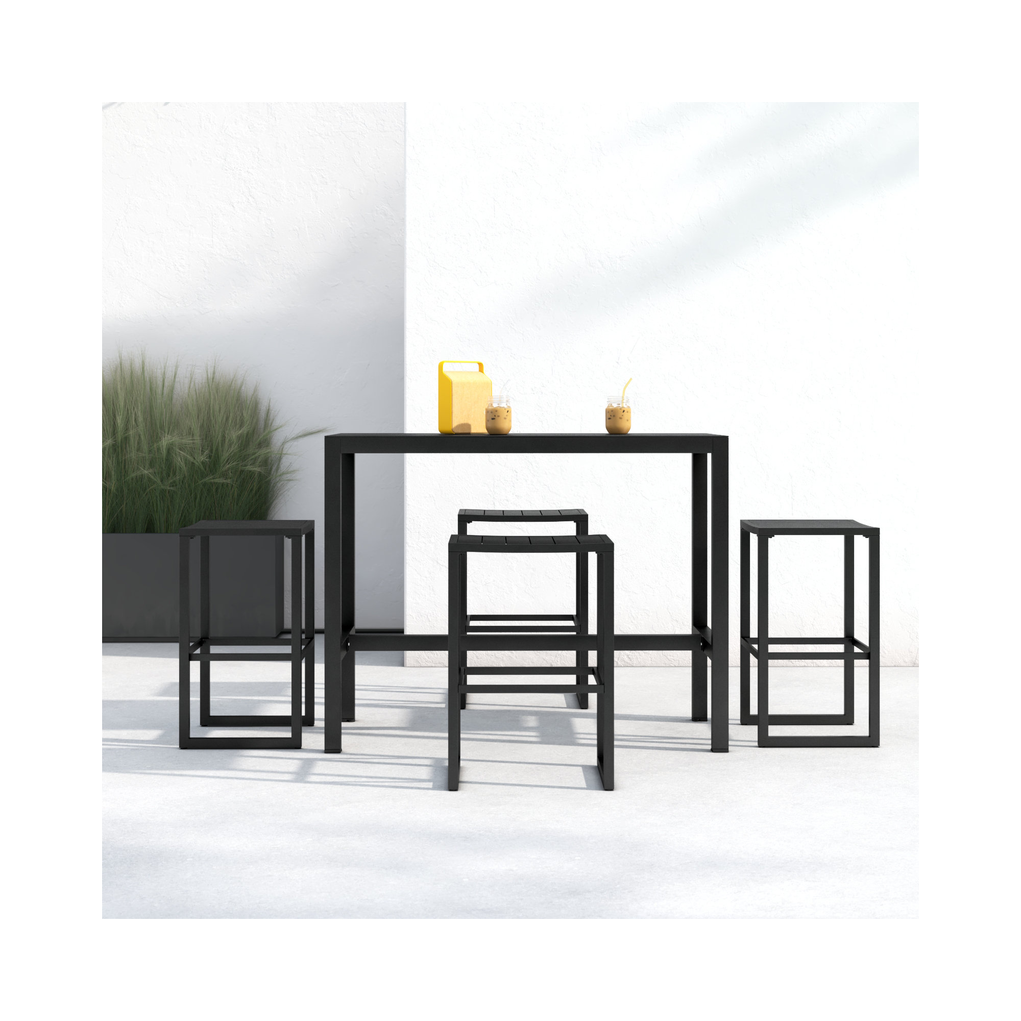 Armando 54'' Rectangular Outdoor Dining Set, 4, Black