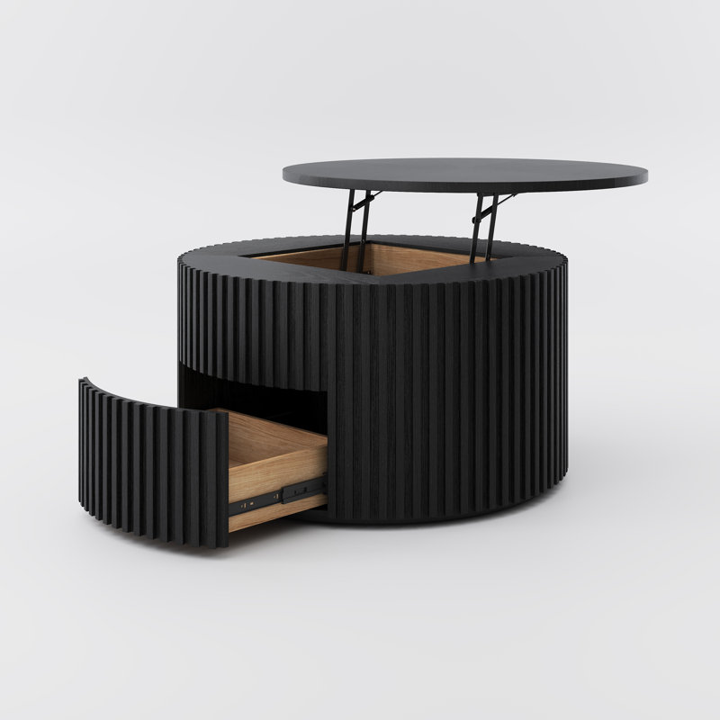 Silva - Lifting Top Round Coffee Table, 17.72" H x 31.5" L x 31.5" W, Black
