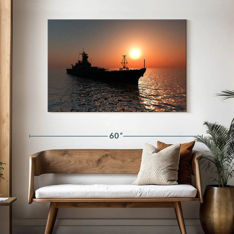 Navire Mait au coucher du soleil, H 32 po x l 48 po