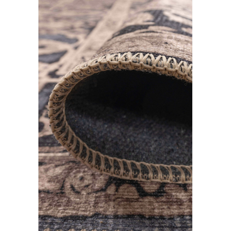 Tapis oriental en polyester tissé à la machine Mink Blue, Rectangle 5 pi 3 po x 7 pi 7 po