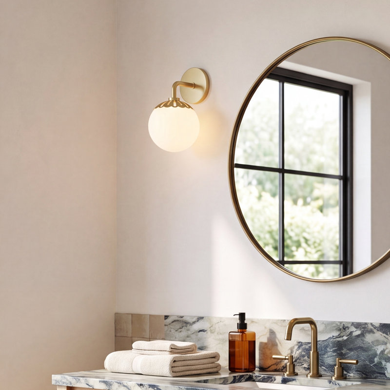 Deniaud Bath Sconce, Aged Brass, Opal Matte