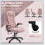 Fauteuil de bureau vibrant à 6 points avec massage chauffant, dossier haut inclinable en lin avec dossier inclinable, accoudoirs rembourrés et télécommande, crème -2003270892
