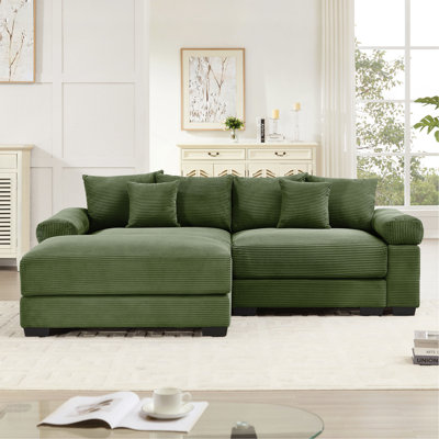 Canapé modulaire surdimensionné en L surdimensionné en nuage, tissu en velours côtelé doux, avec repose-pieds, accoudoirs larges à assise profonde, conception ergonomique, 6 coussins décoratifs, assemblage facile, pour les salons, les salons